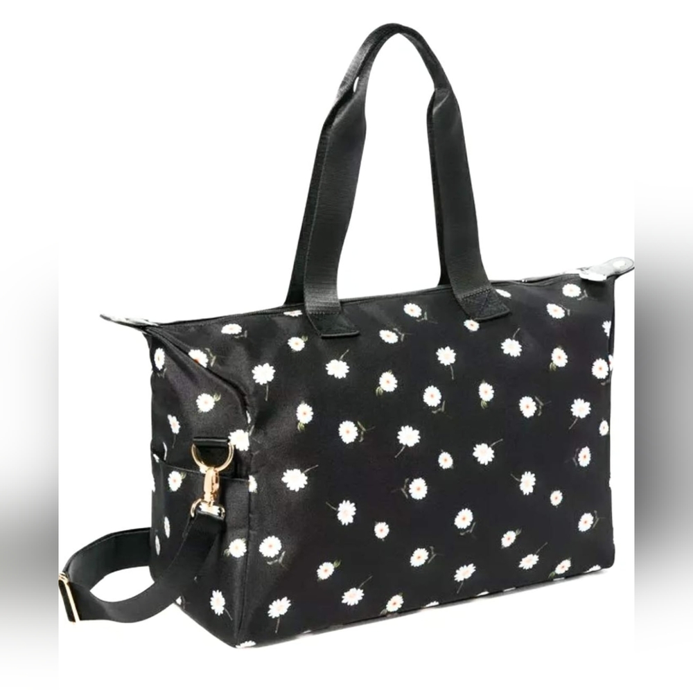 ALICE + OLIVIA Daisy Floral Duffle Overnight Weekender Travel Bag Black - Picture 4 of 15